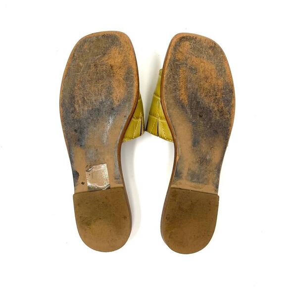 Madewell The Lianne Slide in Croc Embossed Leather - Yellow Green Tan - Size 5.5 - Picture 7 of 7